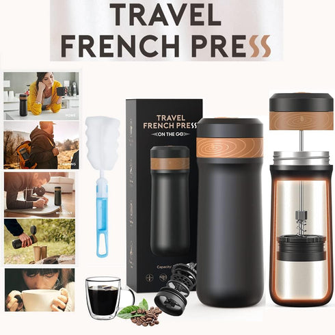 Classic Portable French Press Coffee Mug 12 oz with Carry Loop, Stainless Steel French Press Coffee Maker, BPA Free Great for Camping and Travel...