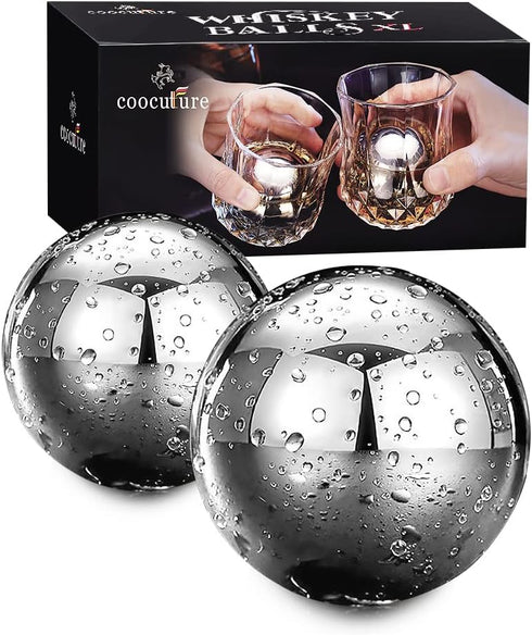 Whiskey Balls Reusable Stainless Steel Metal Ice Sphere Cubes Beverage Chilling Rocks Whiskey Stones for Red Wine, Bar Beer, Scotch, Vodka Drinks...
