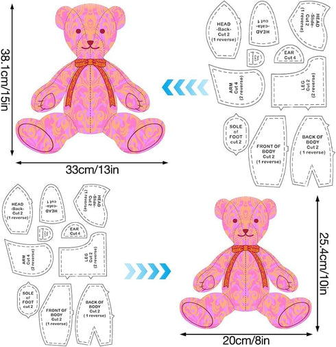Memory Bear Template Ruler Set with Instructions - Memory Bear Sewing Patterns Template, Acrylic Template Quilting Cutting Set for Sewing Bear Pat...