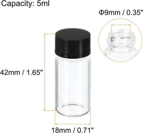 PATIKIL 5mL Reagent Media Bottle, 10 Pack Round Glass Storage Bottles Plastic Screw Cap for Lab Home, Clear...