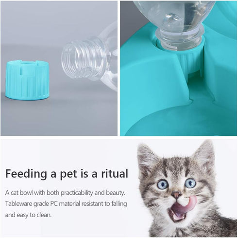 MILIFUN Double Dog Cat Bowls - Pets Water and Food Bowl Set, 15°Tilted Water and Food Bowl Set with Automatic Waterer Bottle for Small or Medium S...