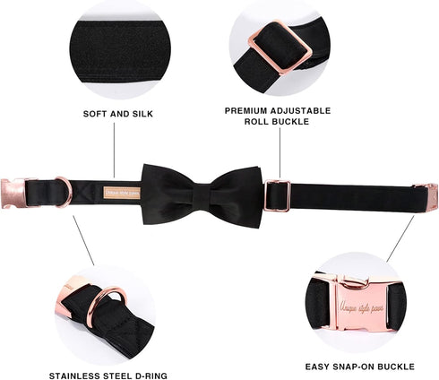 Unique style paws Dog Collar, Black Silk Dog Collar with Bow, Soft Bowtie Adjustable Pet Collar Gift for Female or Male Medium Dogs...
