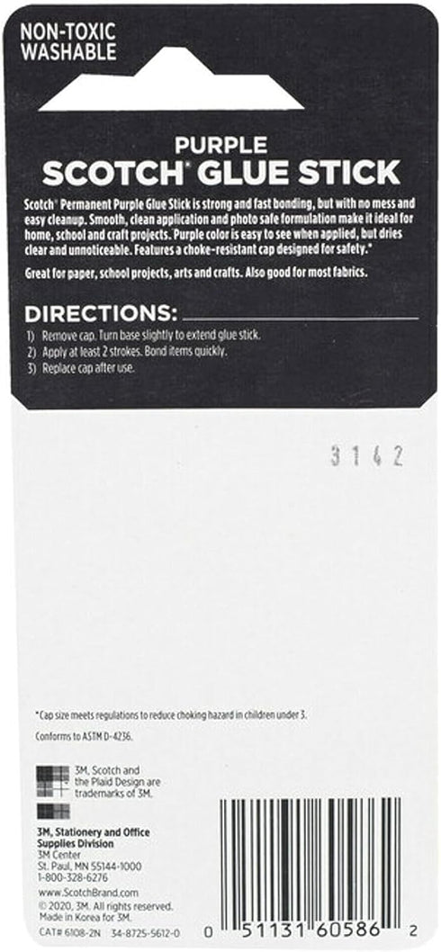 Scotch Purple Glue Stick 6108-2N – .28 Ounce, Acid-Free, Non-Toxic, Dries Clear, Ideal for Paper and Fabric Projects, 2-Pack...