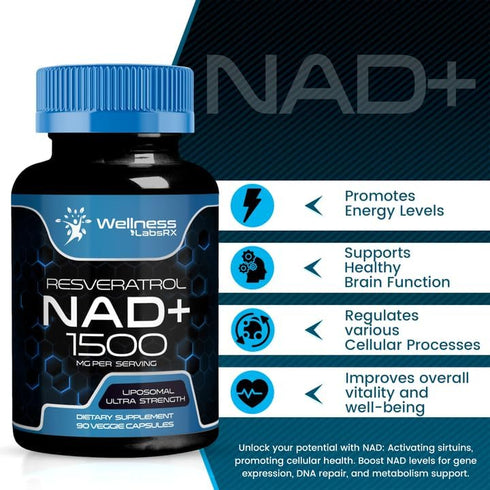 NAD Supplement, 1500mg - Liposomal NAD+ Supplement with Resveratrol, Nad Plus Boosting Supplement - Support Cellular Health, Stamina & Healthy Agi...