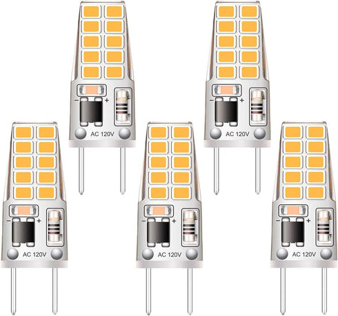 5 Pack G8 LED Bulb Soft White 2700K 120V 3W Equivalent to G8 Halogen Bulb 35W T4 JCD Type GY8.6 Bi-Pin Base, Non-dimmable for Under Cabinet Light,...
