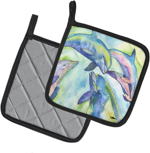 Caroline's Treasures 8548PTHD Dolphin Pair of Pot Holders Kitchen Heat Resistant Pot Holders Sets Oven Hot Pads for Cooking Baking BBQ, 7 1/2 x 7 ...