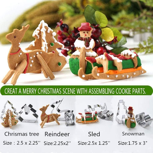 Gingerbread House Cookie Cutter Set, 3D House Cookie Cutter, Stainless Steel Biscuit Cutter Mold Set, Including Christmas Tree, Snowman, Reindeer,...