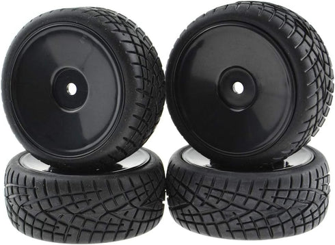 4PCS 1:10 On Road RC Tires 12mm Hub Wheel Rims Concentric Hard Dish for Touring Racing Cars, Black...