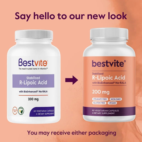 BESTVITE R-Lipoic Acid 200mg Stabilized with Bio-Enhanced Na-RLA (60 Vegetarian Capsules) - No Stearates - No Fillers - Vegan - Gluten Free - Non ...