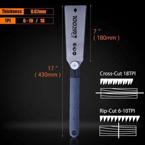RUITOOL Japanese Hand Saw, 7 Inch Finish Cutting Pull Saw, 6-10&18TPI Double Edge Sided SK5 Flexible Blade Flush Cut Saw Non-slip Handle Wood Saw ...