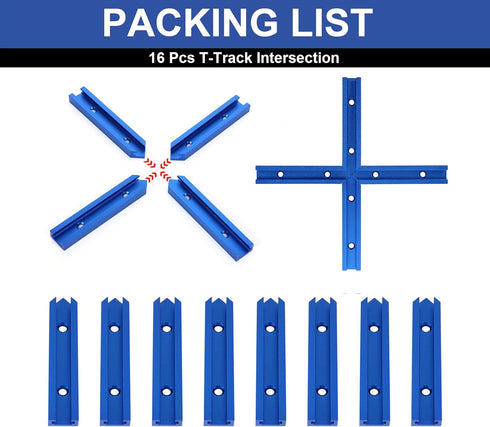 4Set T-Track Intersection kit Blue for Woodworking, Universal Aluminum T Tracks Tool Accessories...