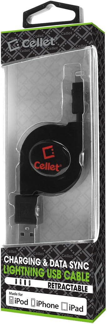 Cellet Retractable iPhone Charger Cable, Lightning Charging Cord, Compatible for Apple iPhone 14 Pro Max Plus13 12 11 iPad Pro Air, iPad Mini, Air...
