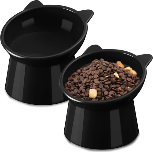 Zhehao 2 Pieces Plastic Raised Bowl Tilted 15 Degrees Elevated Cat Food and Water Bowls Set Anti Vomit Dog Kitten Food Dishes Pet for Cats and Sma...