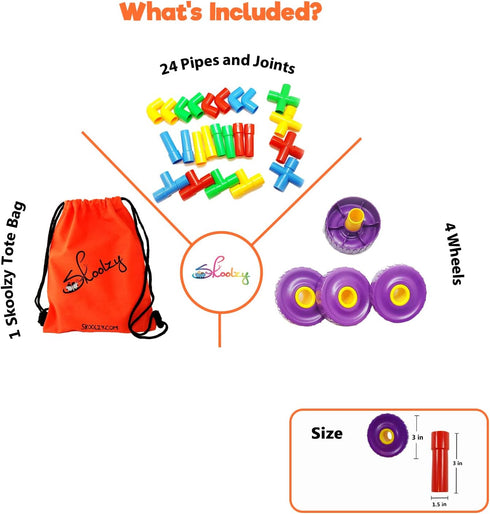 Skoolzy STEM Learning Pipe Tube 29 Piece Toys_and_Games Set, Educational Construction Building Blocks for ADHD & Autism for Baby, Kid Includes Whe...