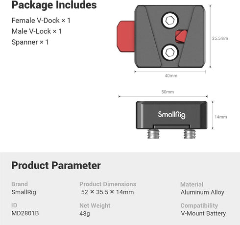 SmallRig Mini V-Lock Assembly Kit, V Mount Battery Plate, Quick Release Set with 1/4"-20 Threaded Holes?- MD2801B...