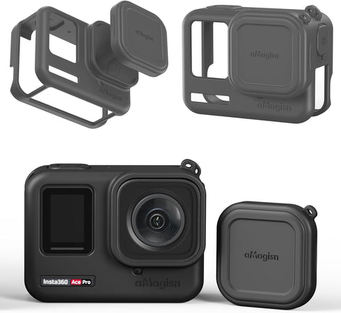 Ace/Ace Pro Silicone Protective Case for Insta360 Ace/Ace Pro,Lens Caps Protector Sleeve Case Cover Action Camera Accessories with Neck Strap Lany...