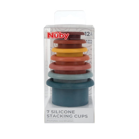 Nuby Stacking Soft Silicone Cups Interactive Toy, Promotes Coordination, Seven Piece (Colors May Vary)...