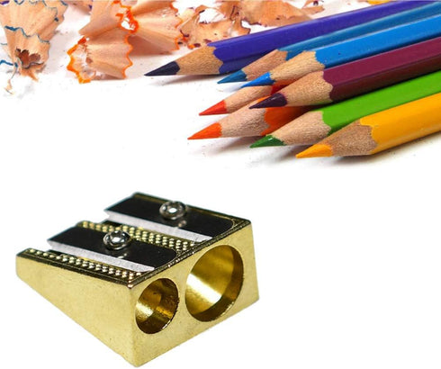 Pencil Sharpener Metal Brass Plated Sharpeners,Rectangular Dual 2 Holes Sharpeners,Hand-held Metal Sharpeners for Colored Graphite Pencils Crayons...