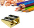 Pencil Sharpener Metal Brass Plated Sharpeners,Rectangular Dual 2 Holes Sharpeners,Hand-held Metal Sharpeners for Colored Graphite Pencils Crayons...
