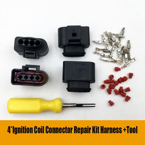 4PCS Ignition Coil Connector Repair Kit Harness plug +1pcs 0.3CM Space Take-up Tool Compatible with Audi VW 4B0 973 724 4B0973724...