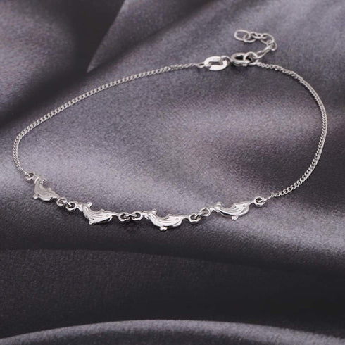 Sterling Silver Jewelry Playful Dolphin Anklet with Rhodium Plating for Women and Girls...
