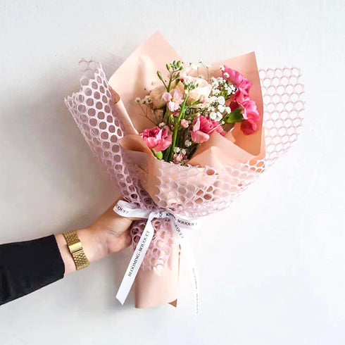 Whaline 3 Rolls Jacquard Net Mesh Openwork Floral Wrapping Paper Flowers Bouquet Paper Pink Black White Florist Packaging Paper for Wedding Birthd...