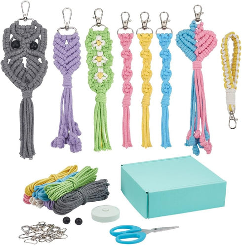 ACRNIGHEET 8PCS DIY Wristlet Keychain Kit for Adult Beginners Macrame Keychain Starter Kit with Tassels Boho Macrame Keychain Making Kit for Begin...