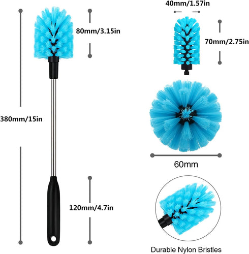 2-in-1 Stainless Steel Long Handled Water Bottle Brush, Multi-Purpose Bottle Scrubbing Brush, Soft Bottle Brush, Glassware Brush, Water Bottle Cle...