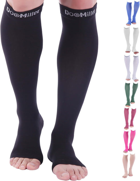 Doc Miller Open Toe Compression Socks Women and Men, 20-30 mmHg Toeless Compression Socks Women, Recovery Support Circulation Shin Splints Varicos...