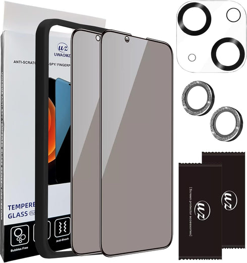 [2+2 Pack For iPhone 14 Plus Anti-Spy Tempered Glass Screen Protector Phone Accessories,2 Pack Privacy Screen Plus 2 Pack Camera Lens Protector wi...