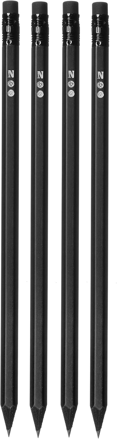 4pc Black Pencils #2 Set | All Black Wood Writing Pencils with Travel Case...