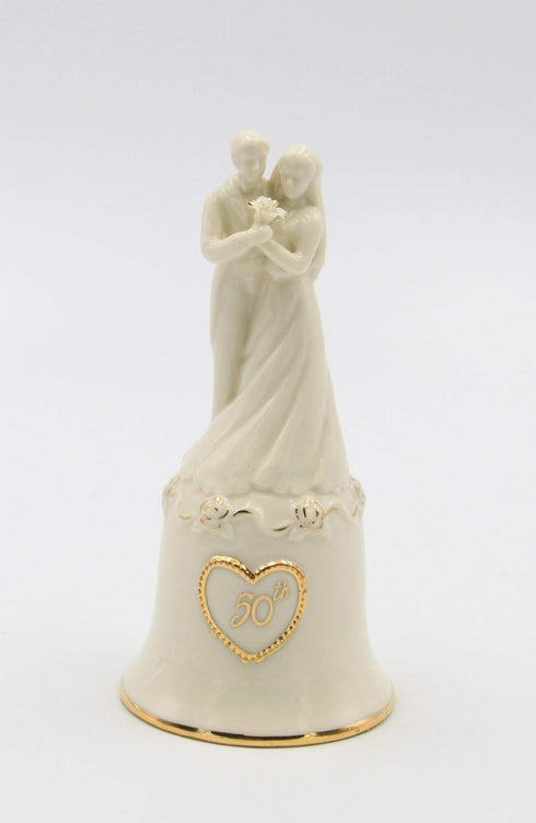 Fine Porcelain Wedding Couple 50th Anniversary Decorative Bell Figurine, 5-5/8" H...