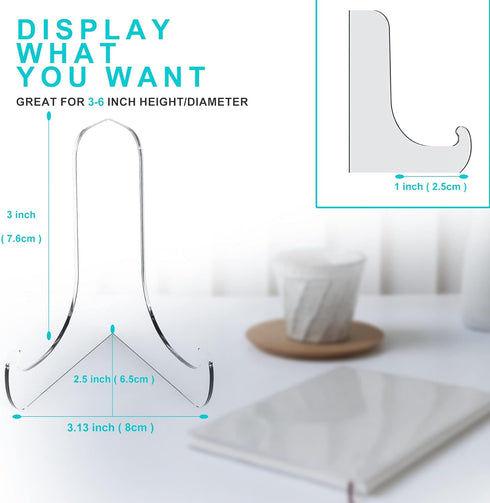 60-Degree Angle Acrylic Plate Stand, 3 Inch 5PC Clear Acrylic Display Easel, Clear Tablet Holder for Displaying,3" H x 3.125" W x 2.5" D (5 Pack)...