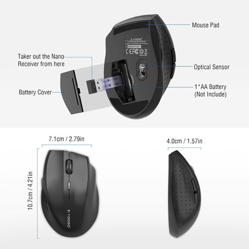 E-YOOSO Wireless Mouse, Computer Mouse 18 Months Battery Life Cordless Mouse, 5-Level 4800 DPI, 6 Button Ergo Wireless Mice, 2.4G Portable USB Wir...