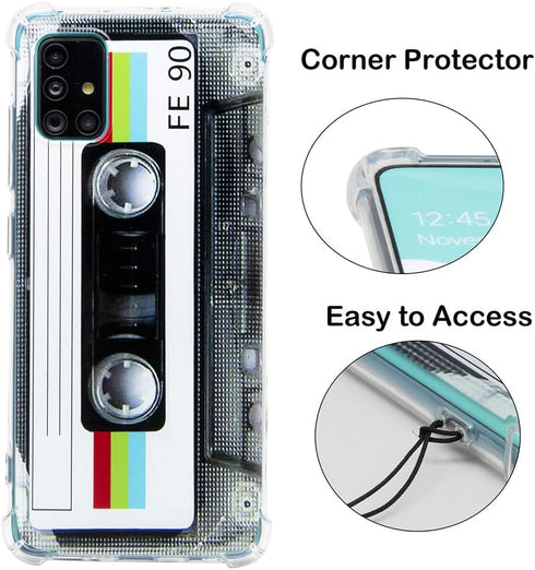 Compatible with Samsung Galaxy A51 Cool Tape Case,Slim Dual Retro Cassette Music Shockproof Bumper Protective Soft Phone Cases Cover for Samsung G...