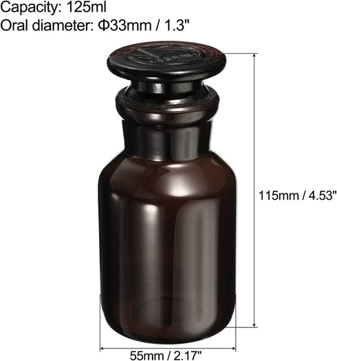 PATIKIL 125mL Reagent Media Bottle, 1Pcs Round Wide Mouth Glass Storage Bottle with Amber Cap for Chemistry Lab Universities Home, Amber...