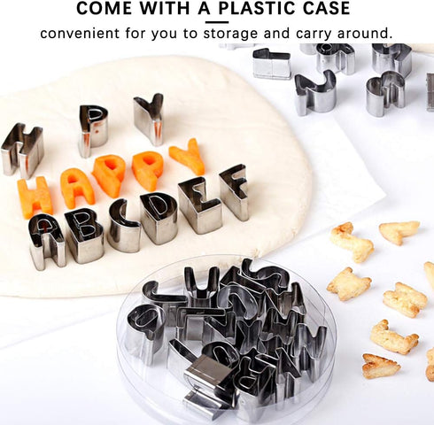 37 Pcs Mini Alphabet and Number Cookie Cutters Set With Storage Case, Stainless Steel Small Mold Tools for Fondant Biscuit, Cake, Fruit, Vegetable...