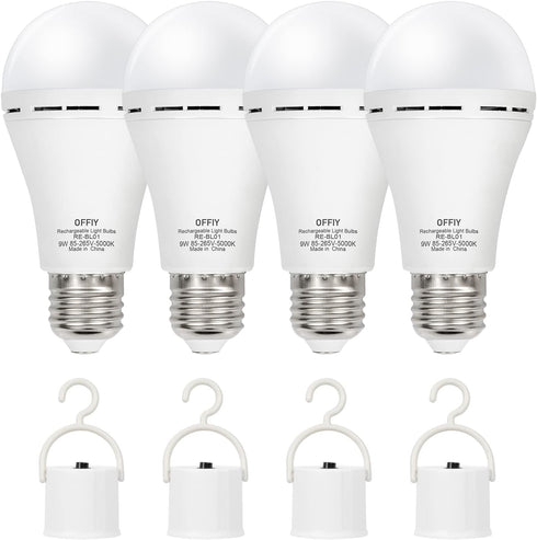 OFFLIY Emergency Light Bulbs, 1800mAh High-Capacity Battery for Longer Emergency Time, 9W,750LM,5000K Rechargeable Light Bulbs for Power Outage, A...
