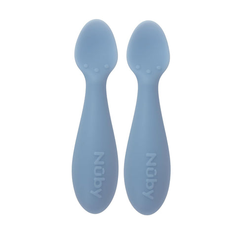 Nuby Silicone Mini Spoons - (2-Pack) Baby-Led Weaning Spoons for Babies - 4+ Months - Blue...
