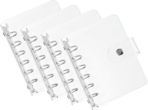 PATIKIL A7 Clear Binder Cover, 4Pcs Soft PVC Loose Leaf Binder Protector Refillable Notebook Shell with Snap Button Closure 6 Ring for DIY Meeting...