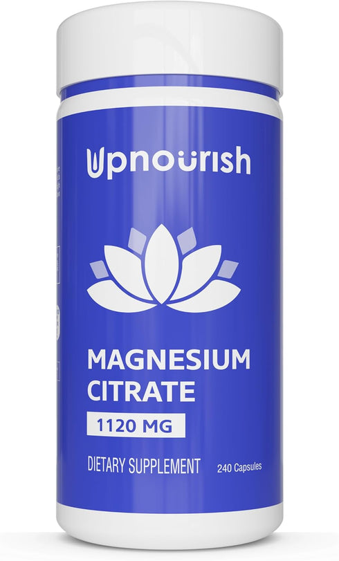 UpNourish Pure Magnesium Citrate (Citrato de Magnesio) 1120mg, 240 Capsules - High Absorption Magnesium Supplement for Women & Men - Natural Calm ...