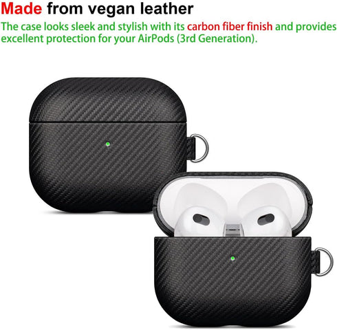 LOPIE Carbon Fiber Texture Case for AirPods 3rd Generation with Cleaner Kit - Vegan Leather Case Cover for AirPods Gen 3 (Released 2021) - Protect...