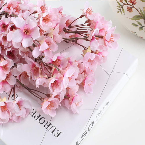 4Pcs Fake Cherry Blossom Flowers 15.7" Artificial Silk Cherry Peach Blossom Branches Spring Faux Japanese Floral Arrangements for Home Party Weddi...