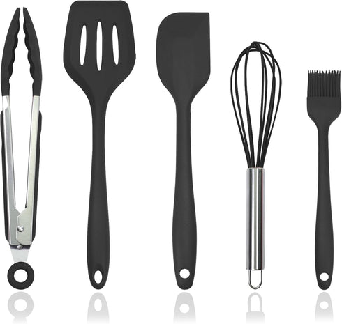 Silicone Kitchen Cooking Utensils Set Kitchen Spatula Set with Holder,5 pcs Heat Resistant Silicone Kitchen Utensils Gadgets Tools Set for Nonstic...