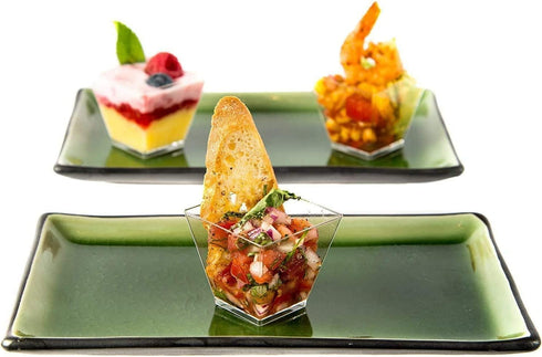 DLux 50 x 2oz Square Mini Dessert Cups with Spoons, Clear Plastic Parfait Appetizer Cup - Small Reusable Serving Bowl for Tasting Party Desserts A...