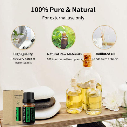 GREENSLEEVES Peppermint Essential Oil, 10ml Pure Plant-Based Fragrance Oil for Aromatherapy, Essential Oils for Diffuser, Air Freshener, Massage, ...