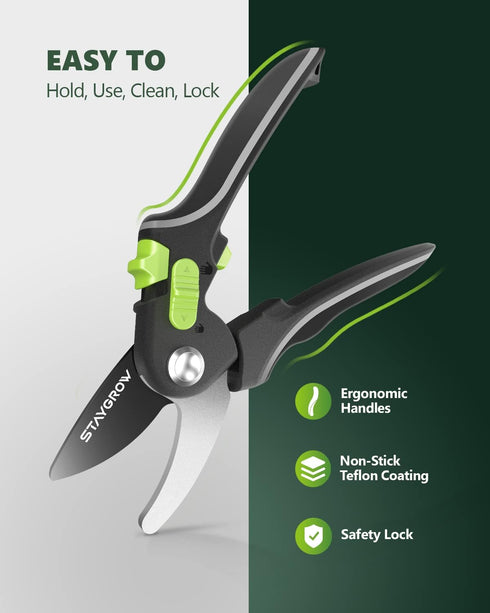 Pruning Shears for Gardening - 8.5" SK5 Garden Shears Cuts 10000+ Times Staying Sharp - Garden Scissors with One-handed Unlocking & Adjustable Han...