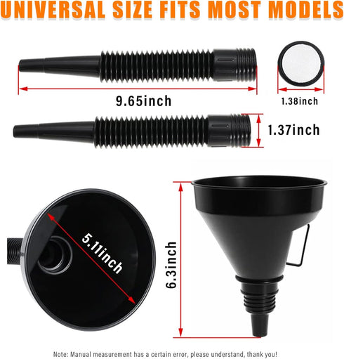 Wide Mouth Oil Funnel with Flexible Extension, Nozzle Hose with Handle Mesh Screen Filter, Removable Mesh Screen Filter for Water, Gasoline, Coola...