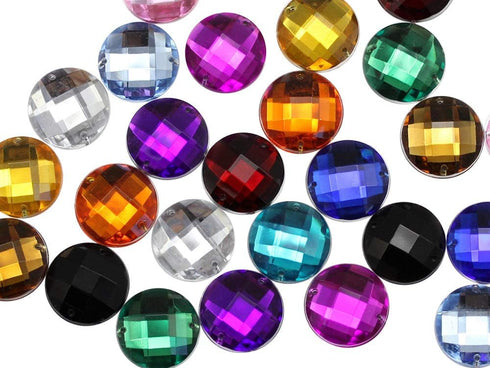Allstarco 18mm Gold Topaz CH16 Flat Back Sew On Round Beads Acrylic Rhinestones Sewing Plastic Gems with Holes for Jewelry, Clothes, Garment Embel...