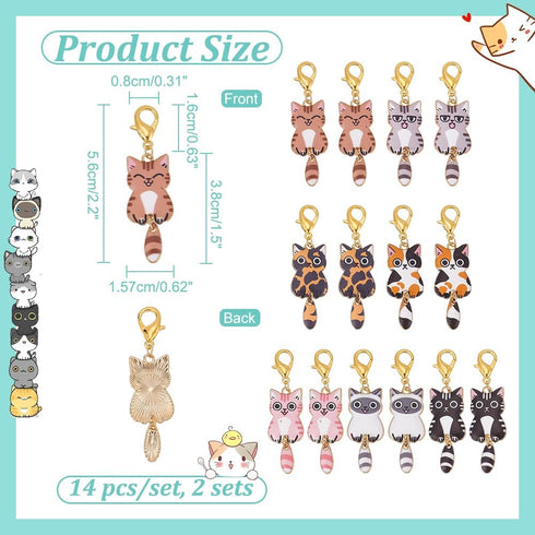 NBEADS 28 Pcs Cat Stitch Markers, Enamel Crochet Stitch Marker Charms Removable Lobster Claw Clasps Locking Stitch Marker for Knitting Weaving Sew...